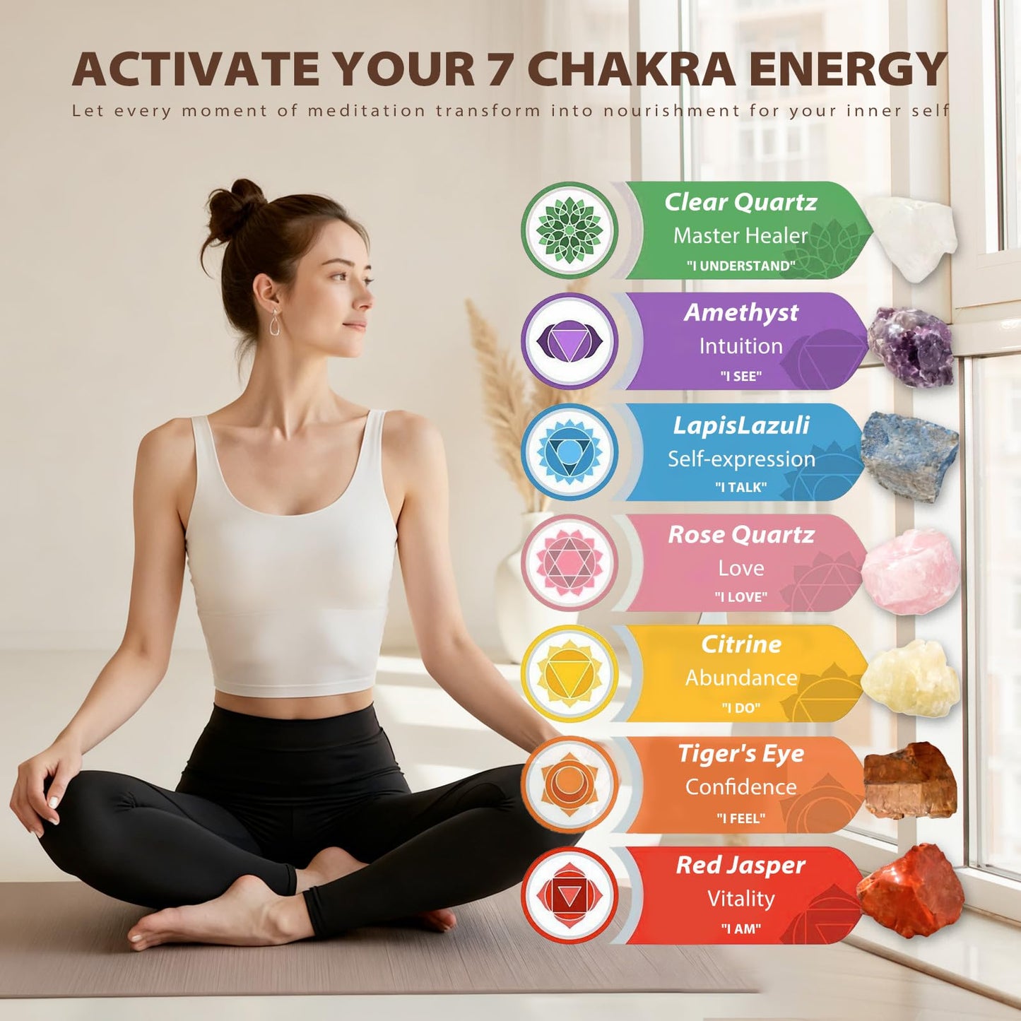 BELESTAR 7 Chakra Healing Crystals Set - Large Raw Stones Energy Alignment Kit with Wooden Gift Box & Guidebook