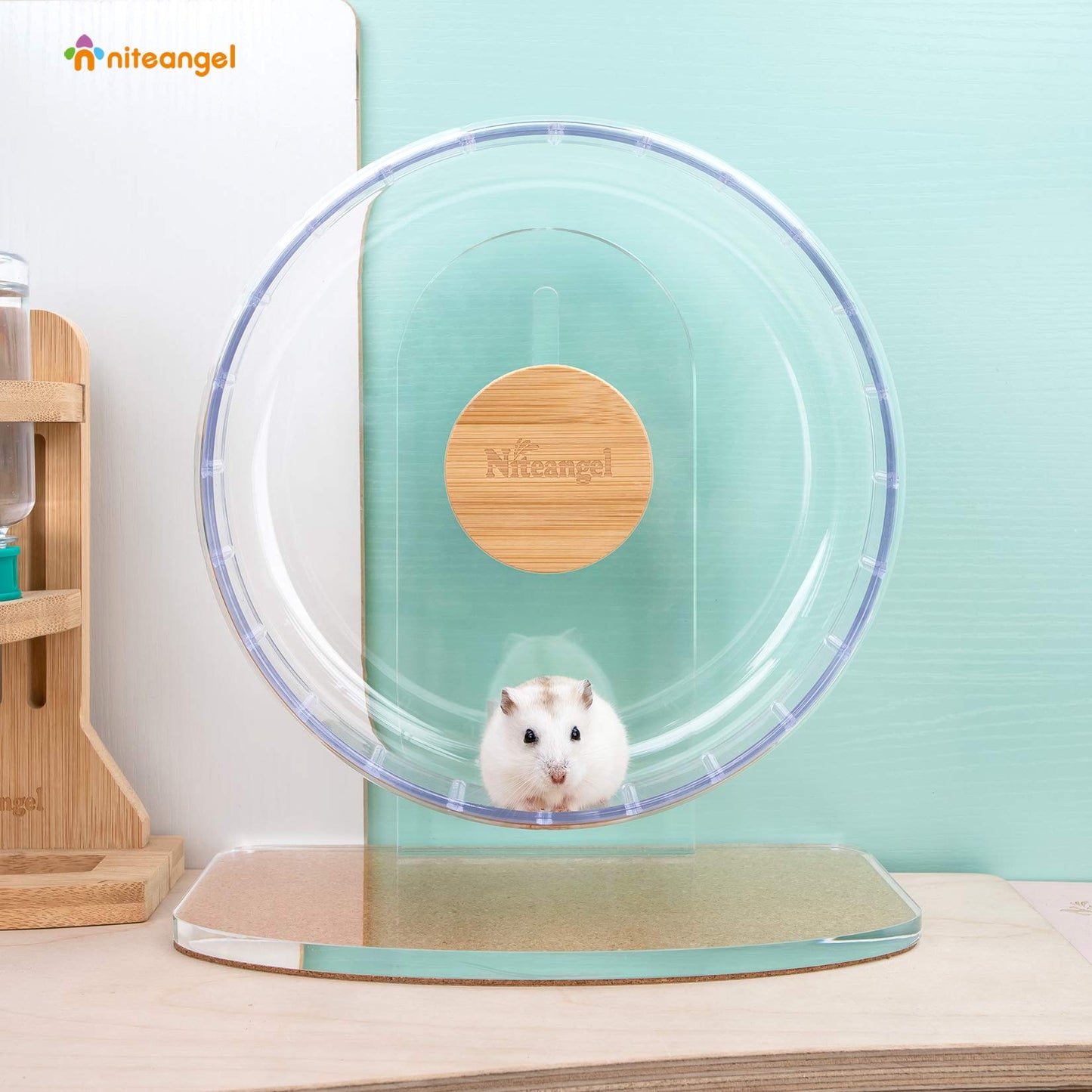 Niteangel Super Silent Hamster Exercise Wheels - Quiet Spinner Hamster Running Wheels with Adjustable Stand for Hedgehog Gerbils Mice Or Other Small Animals (Small, Transparent)