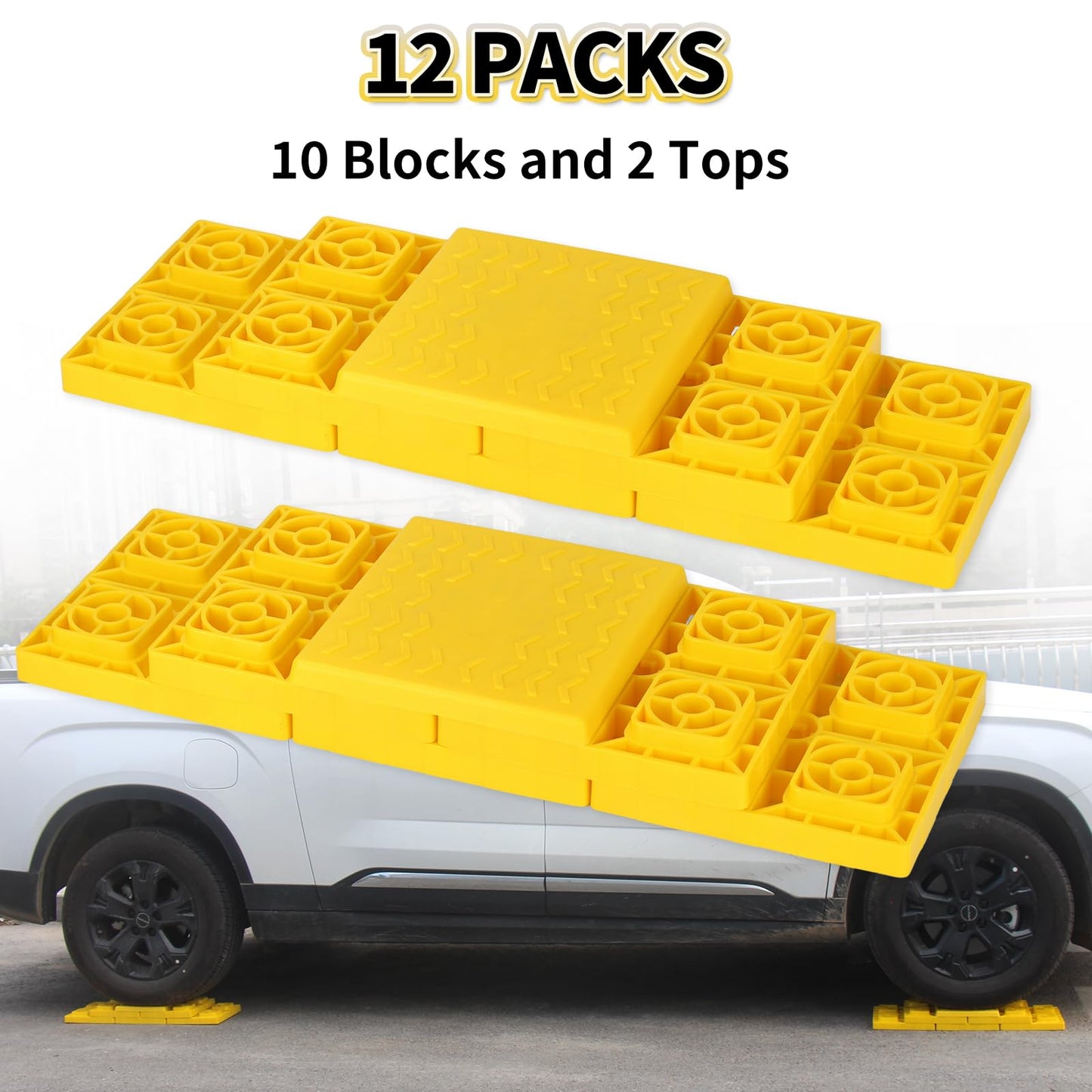 OULEME 12 Pack RV Leveling Blocks, Stackable Jack Blocks, Interlocking Leveling Pads with Carrying Bag, for Camper Travel Trailer