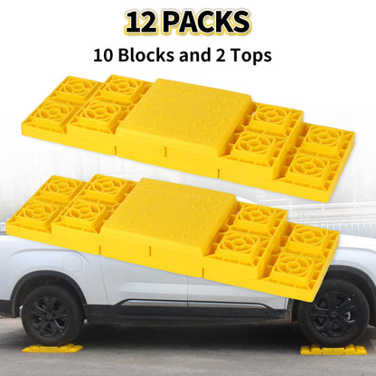 OULEME 12 Pack RV Leveling Blocks, Stackable Jack Blocks, Interlocking Leveling Pads with Carrying Bag, for Camper Travel Trailer