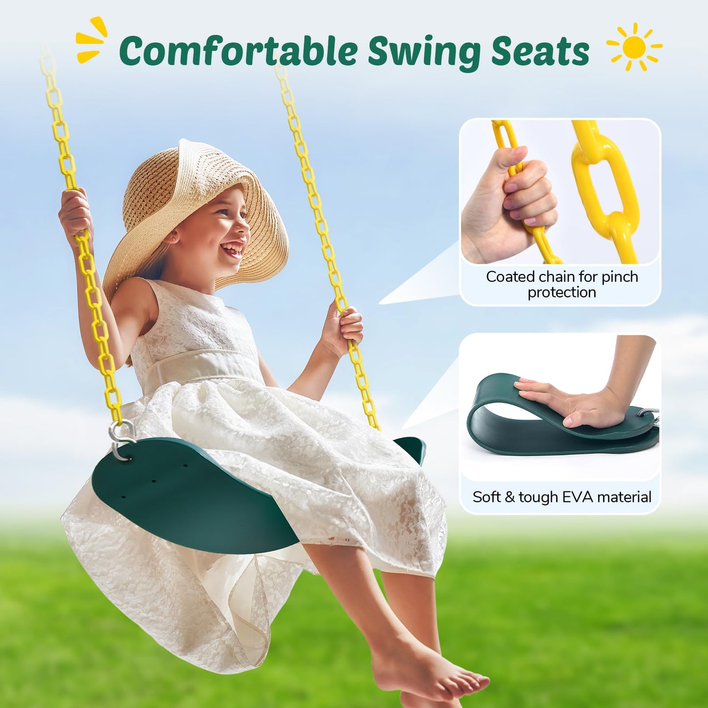 Trekassy 440lbs Capacity Swing Sets for Backyard - 2 Seat Outdoor Playset with Saucer & Belt Swing, Heavy-Duty A-Frame Metal Stand for Kids Family Fun (Patented)