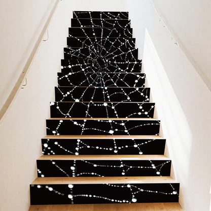 PLIGREAT 15 Strips Creative Spider Web Pattern Stair Decals Peel and Stick Stairs Riser Stickers Halloween Murals Decor for Steps 7.1"x39" Self-Adhesive Stair Riser Decals for Home Hotel Decor