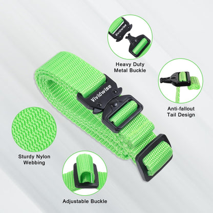 Vividwise Utility Straps with Metal Quick Release Buckle, Adjustable Nylon Belt Backpack Accessories Sleeping Bag Strap for Hiking, Travel, Outdoor Sports (Green-Metal Buckle, 1" W-48 L)