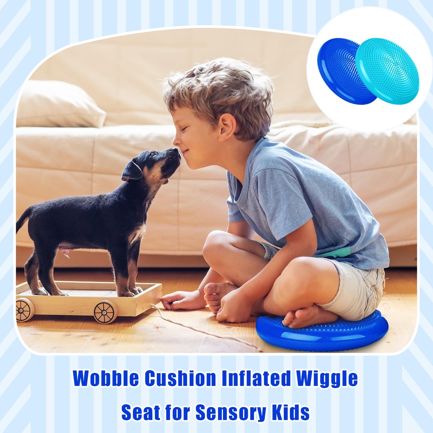 Silipull 2 Pcs Wiggle Seat Inflated Wobble Cushion Flexible Balance Disc with Air Pump for Core Stability Strengthening Improving Posture Physical Exercise(Royal Blue and Macaroon Blue)