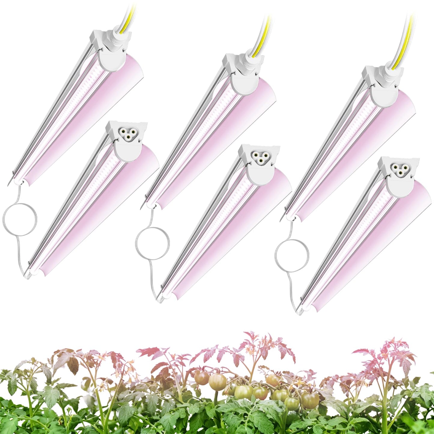 Elaruslux 6 Pack 4FT Plant Grow Light,T8 Pinkish White Full Spectrum, with ON/Off Switch & Timed Function,Aluminum Reflector, Linkable,Plant Growing Lamp Fixture for Greenhouse Indoor