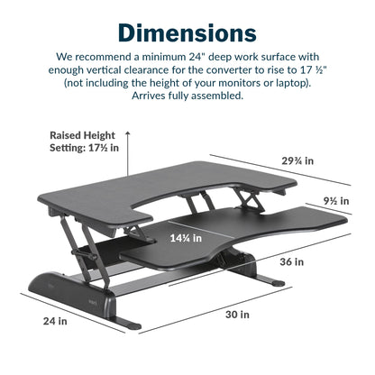 Vari VariDesk Pro Plus 36 - Adjustable Desk Converter with 11 Height Settings - Laptop Sit Stand Desk Riser for Home Office, Table Tops, Workspace - Fully Assembled with Spring Loaded Lift - Black