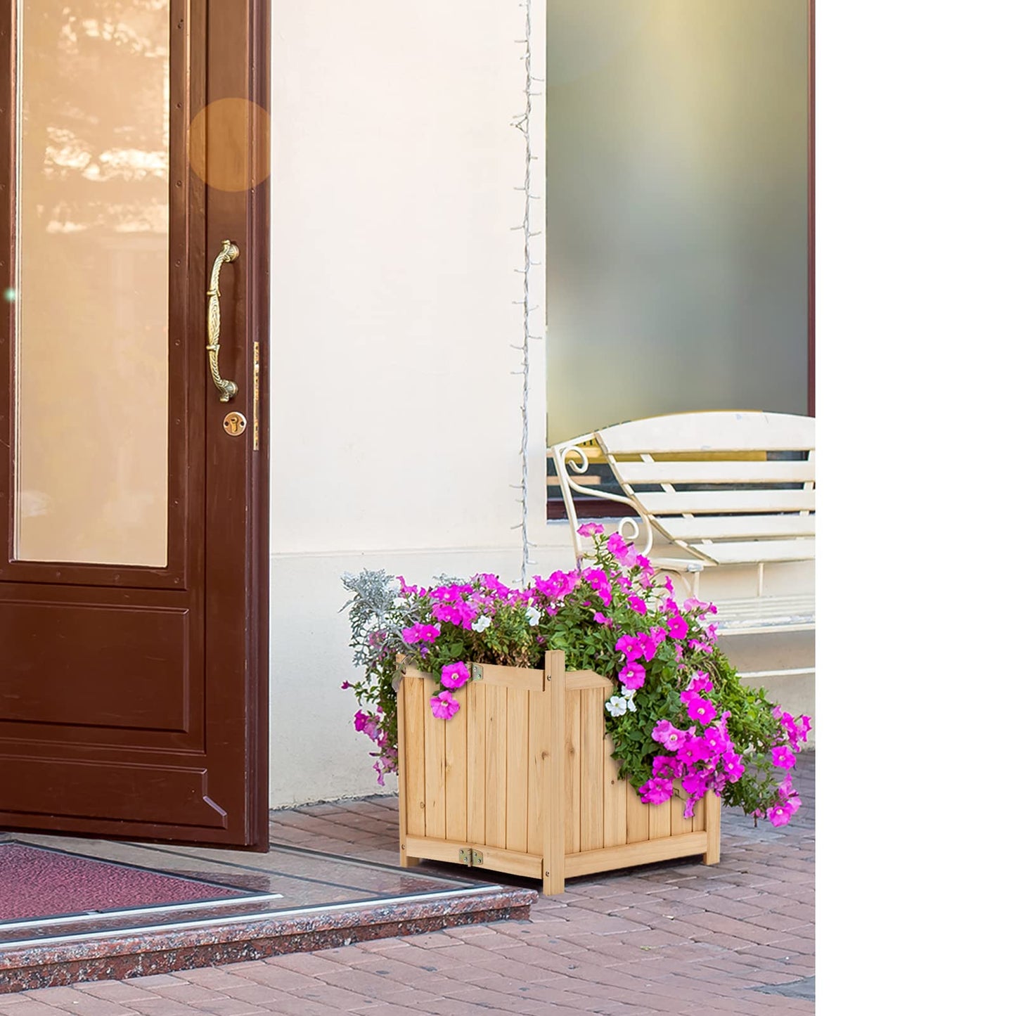 Giantex 15” Planter Raised Garden Bed - Wooden Planting Box, Outdoor Folding Square Planter w/Removable Bottom, Premium Drainage System for Herbs, Fruits, Flowers, Succulents, Simple Assembly