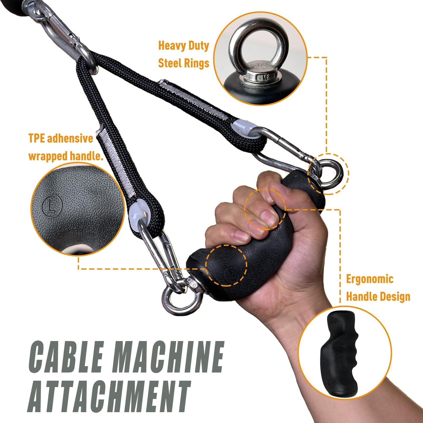 KORIKAHM Cable Machine Attachment with Upgraded Ergonomic Gym Handles, LAT Tricep Rope Pull Down Attachment,Exercise Handles for Home Gym Workout (Double Ring Handle)