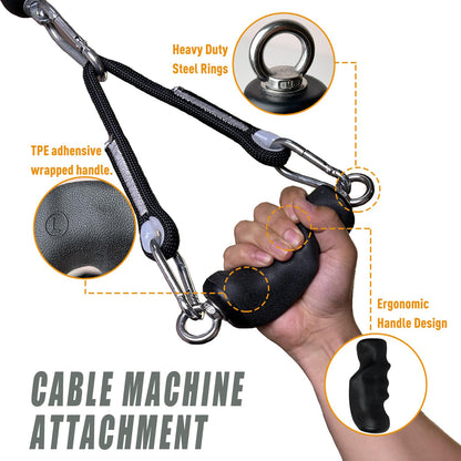 KORIKAHM Cable Machine Attachment with Upgraded Ergonomic Gym Handles, LAT Tricep Rope Pull Down Attachment,Exercise Handles for Home Gym Workout (Double Ring Handle)