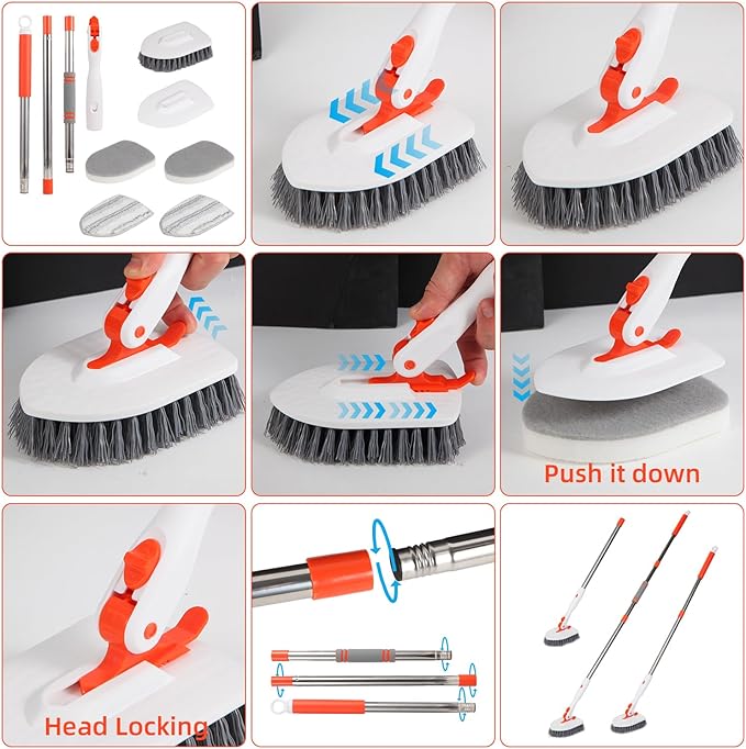 Floor Scrub Brush 3 in 1 Tub Tile Floor Scrubber Brush