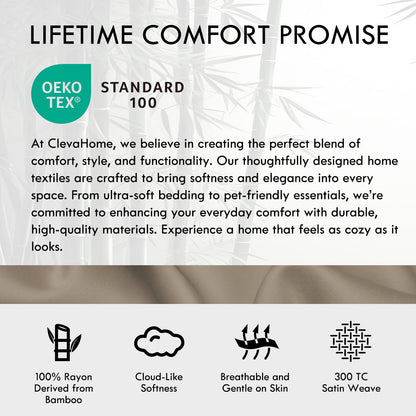 ClevaHome Sheets Queen Bed Sheet Set, 100% Rayon derived from Bamboo, Luxuriously Soft, Cooling, Double Stitching, 16" Deep Pockets Imported (Queen, Taupe)