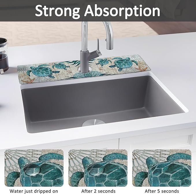 2PCS 24" X 5.5" Kitchen Sink Splash Guard Faucet Mat Sea Turtles Super