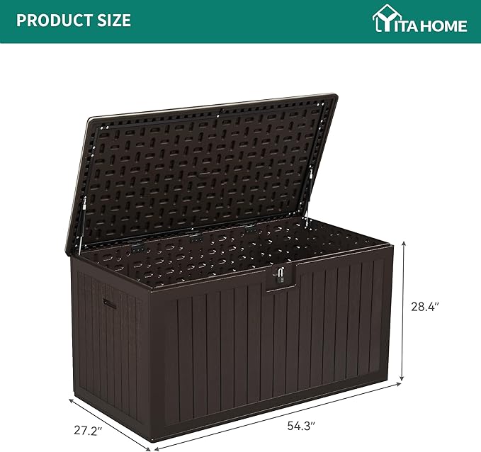 YITAHOME 150 Gallon Large Deck Box with Side Handles, Outdoor Double-Wall Storage for Patio Furniture Cushions, Garden Pool Accessories, Waterproof & Lockable