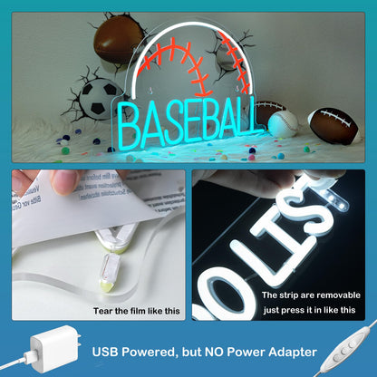 Baseball Neon Sign LED Sports Light USB Powered Used Blue Sign Up Gym Room Baseball Light for Wall Art Decor Neon Gifts for Teens in Christmas Party
