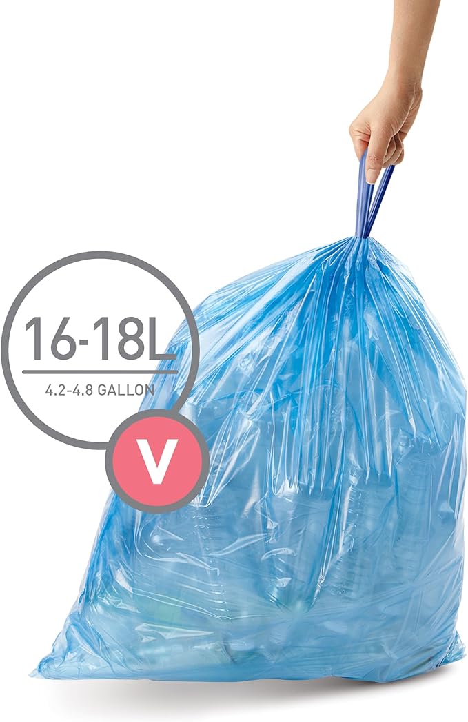 simplehuman Code V 60 Count, Genuine Custom Fit Liners, Drawstring Trash Bags
