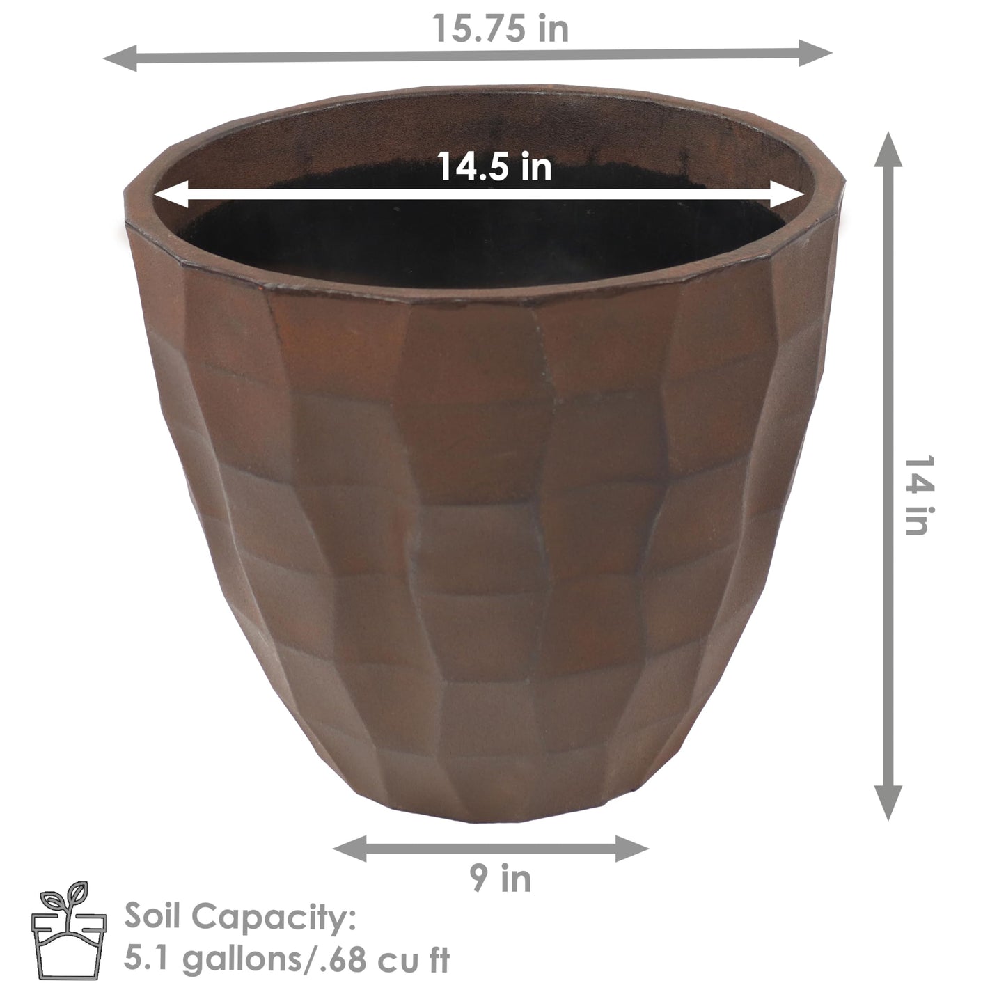 Sunnydaze Pebbled Polyresin Round Outdoor Planter - 15.75" Flower Pot for Indoor or Outdoor Use - Dark Brown