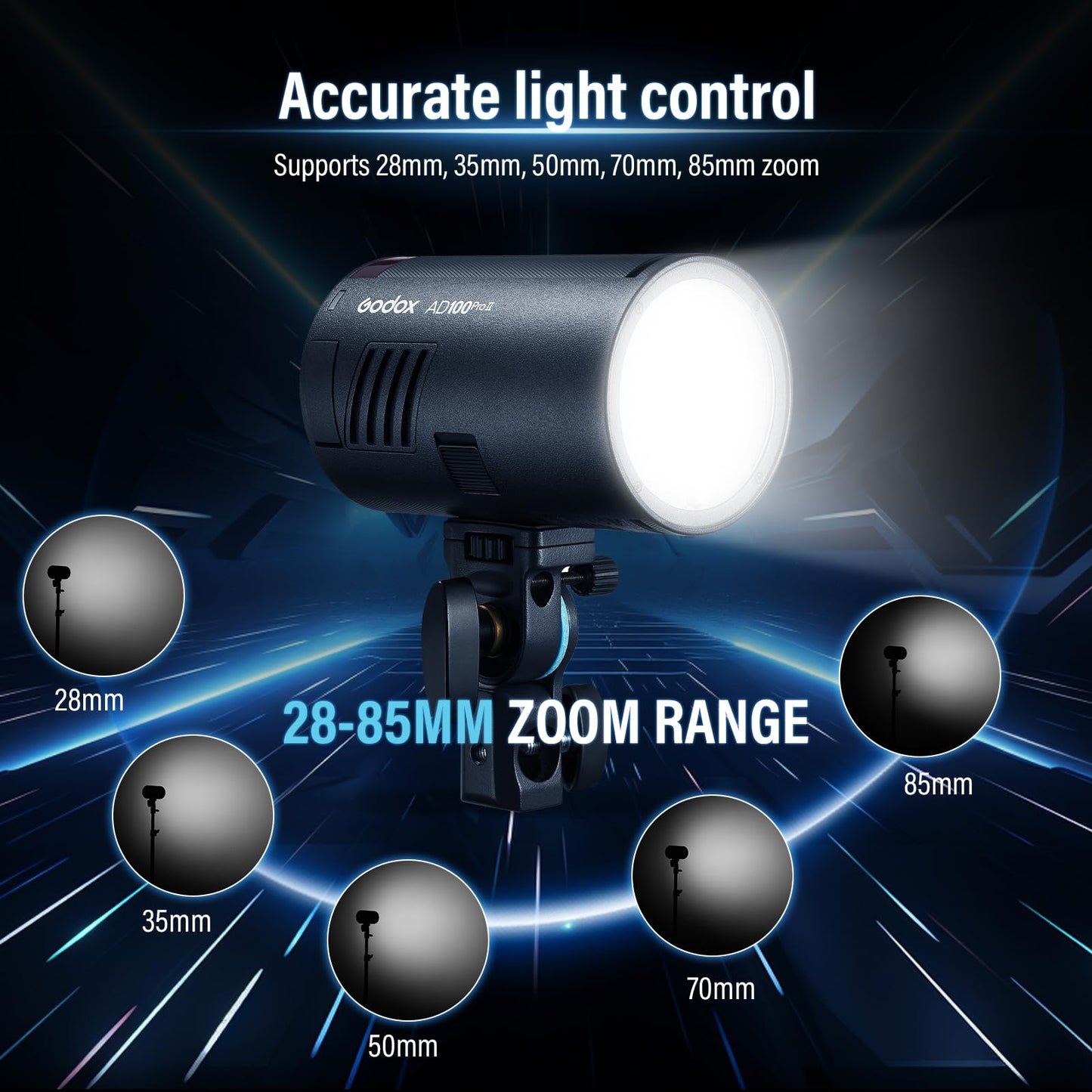 Godox AD100 PRO II AD100Pro II AD100ProII Pocket Flash 2026 Godox 100w Strobe Light 2W LED, 490 Full Power Pops, 0.01–1.5s Recycle, TTL/HSS 1/8000s 2850mAh Battery