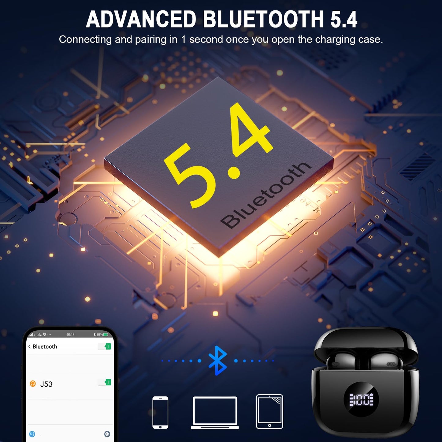 Wireless Earbuds, Bluetooth 5.4 Headphones in Ear with 4 ENC Noise Cancelling Mic, Bluetooth Earbuds 40H Playtime, Ear Buds HiFi Stereo Deep Bass Wireless Earphones, IP7 Waterproof, USB-C Fast Charge