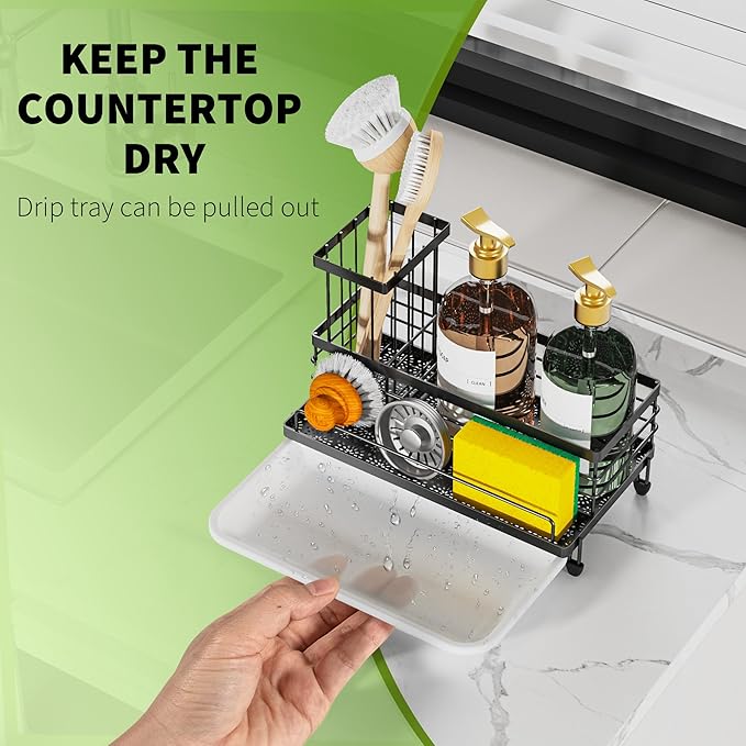 Cisily Large Capacity Kitchen Sink Caddy Organizer, Rustproof Non-Slip Sponge