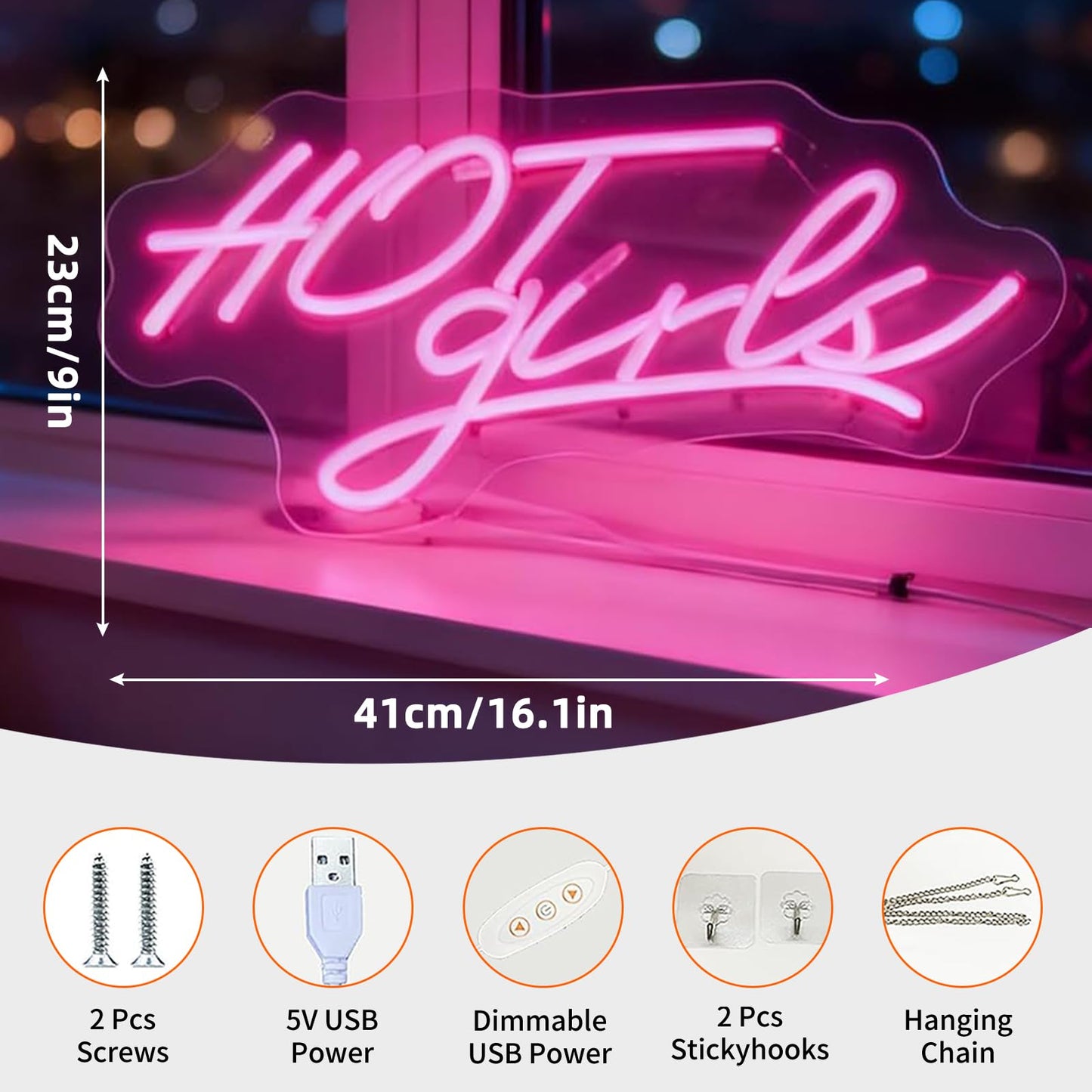 Hot Girls LED Neon Sign - USB Powered Dimmable Neon Light for Bedroom Dorm Living Room Home Decor Party Wall Table Cafe Bar Art Decorations Gift for Teen Girls Young Women 16.1 x 9.1 In
