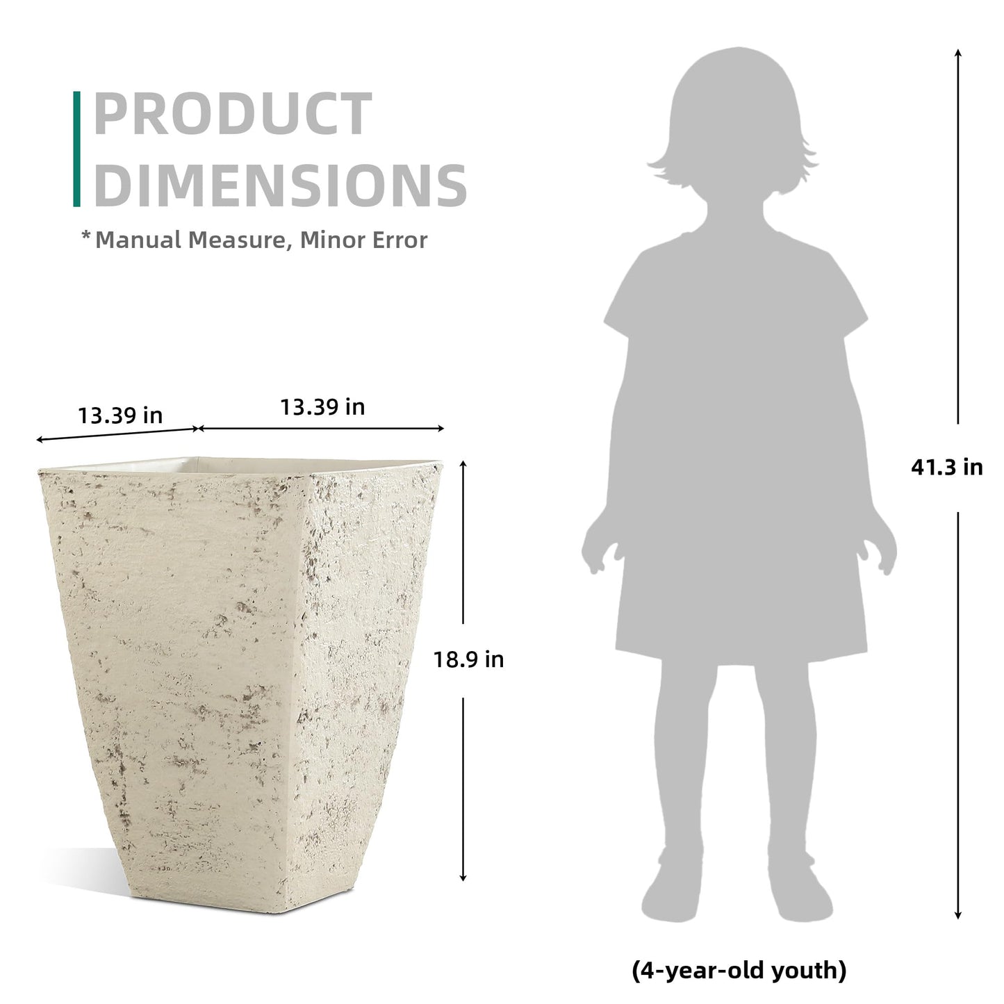 Autodaya 19" Plant Pots Tall Planters for Plants Outdoor Set of 2 Large Square Flower Pots Indoor Front Porch Decor Garden Pot with Drainage Hole Handmade Birch Bark Texture for Patio, Country White