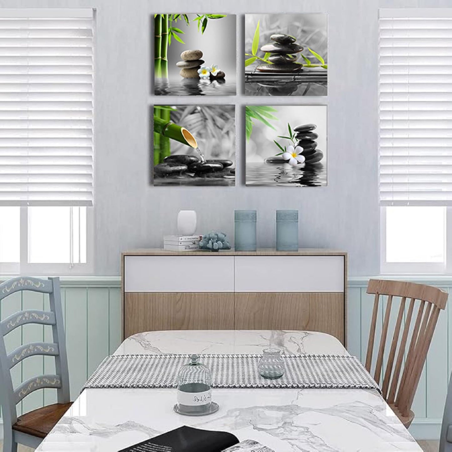 Yxbhhym Bathroom Wall Art Black and White Wall Decor Zen Artwork Buddha Green Canvas Prints Posters Spa Picture for Bedroom Living Room Decor Paintings Modern Office Decorations