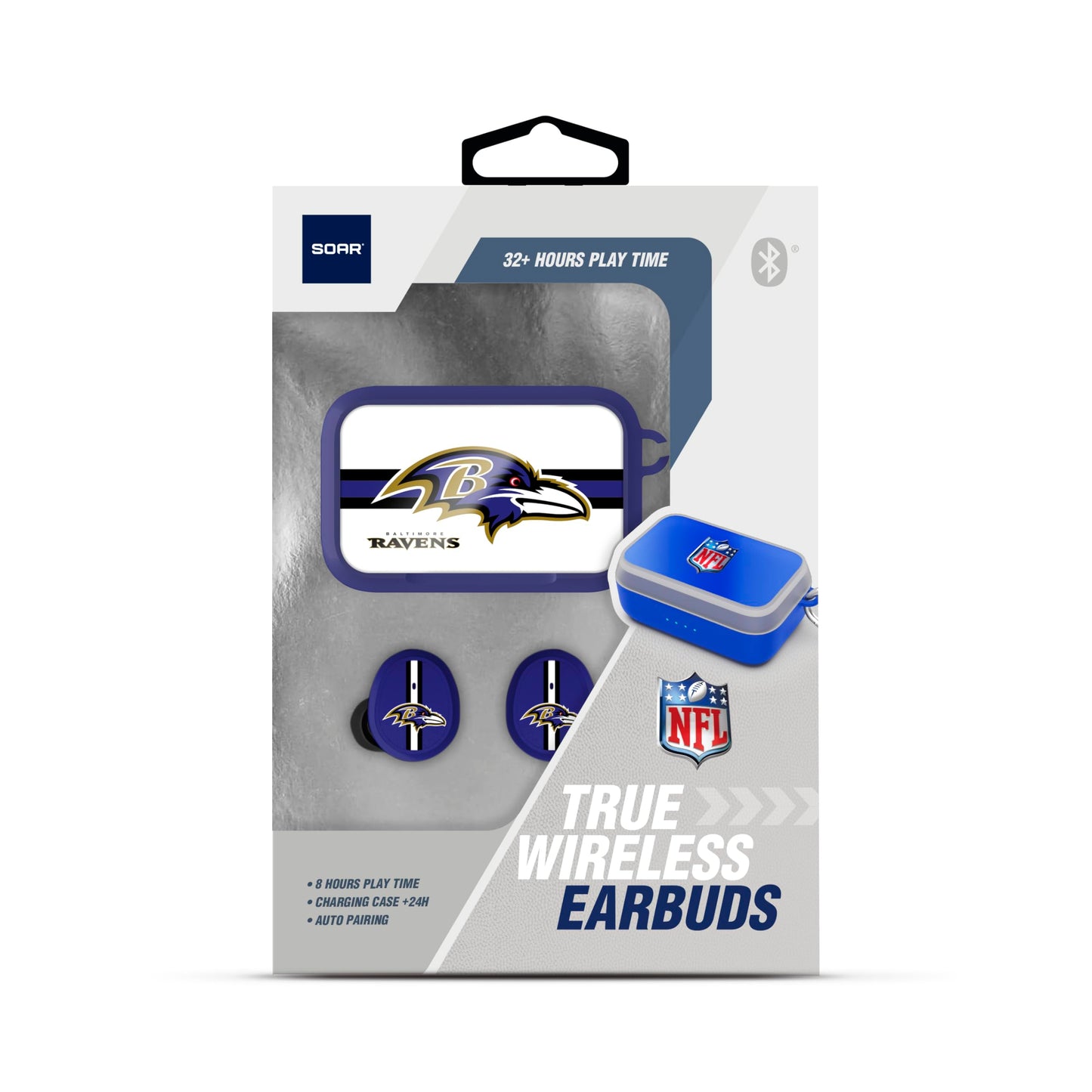 SOAR NFL Wireless Sport Earbuds: Comfortable Fit & Convenient Charging, Baltimore Ravens