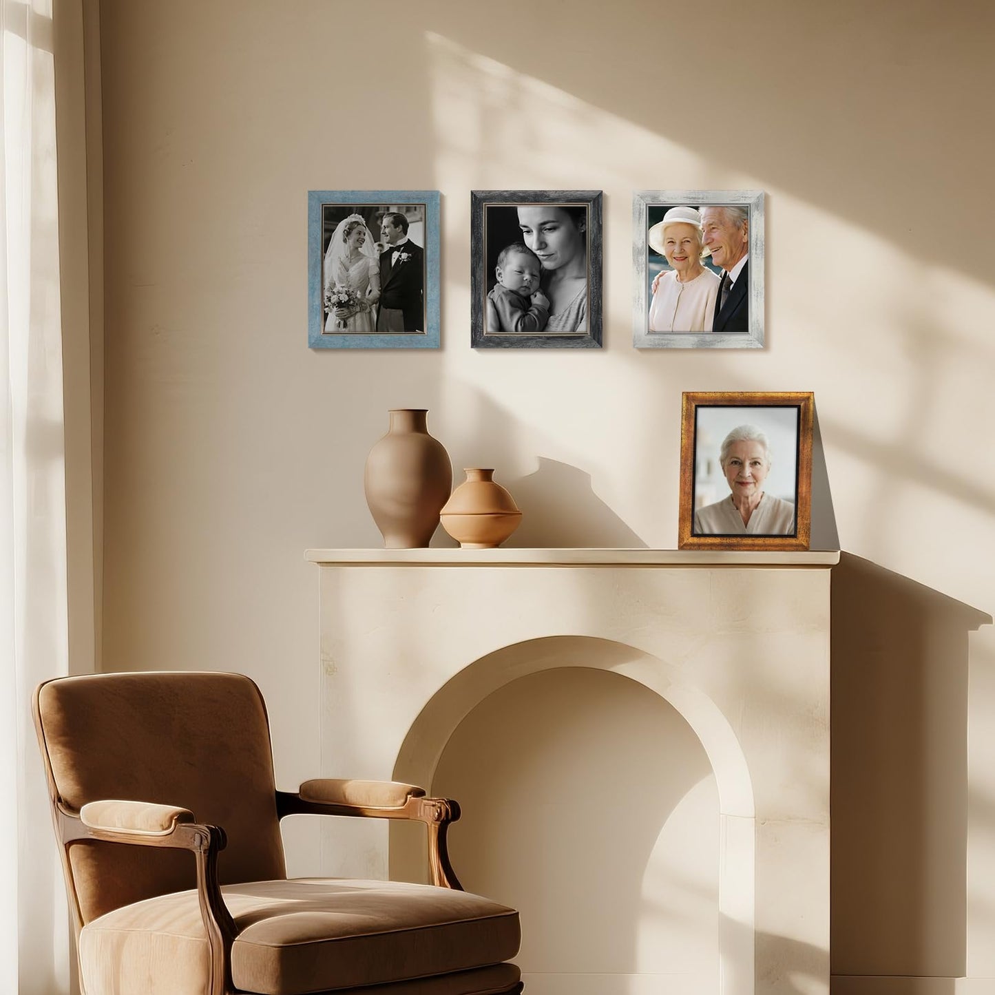XUANLUO 6x8 Picture Frames Set of 4 Rustic Retro Photo Frame with HD Plastic Cover for Wall Mount and Tabletop Display Family Friends Wedding Gift