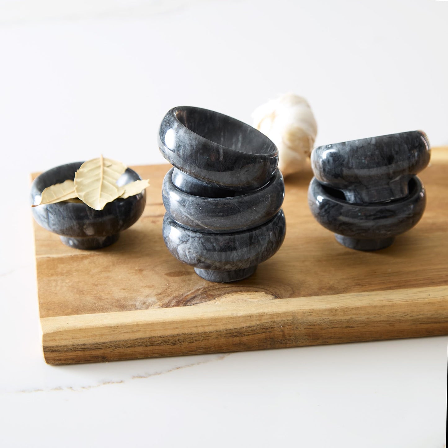 RSVP International Herb & Salt Containers for Countertop Polished Marble Dish/Bowl, 2.75" Diameter x 1.5", Black
