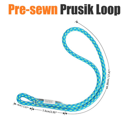AOLEBA 8MM (5/16") Prusik Loop, Pre-Sewn Prusik Cord, Safety Sewn Prusik Rope for Climbing Arborist Rescue, Outdoor Climbing Aider Prusik Loops 22 Inches - Blue