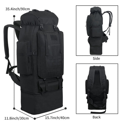 Ogetok 100L Hiking Backpack Camping Rucksack, 100 liters Large Capacity Outdoor Knapsack Travel Climbing Mountaineering Carry On Backpack Bag, Trekking Backpacking for Men Women, Black