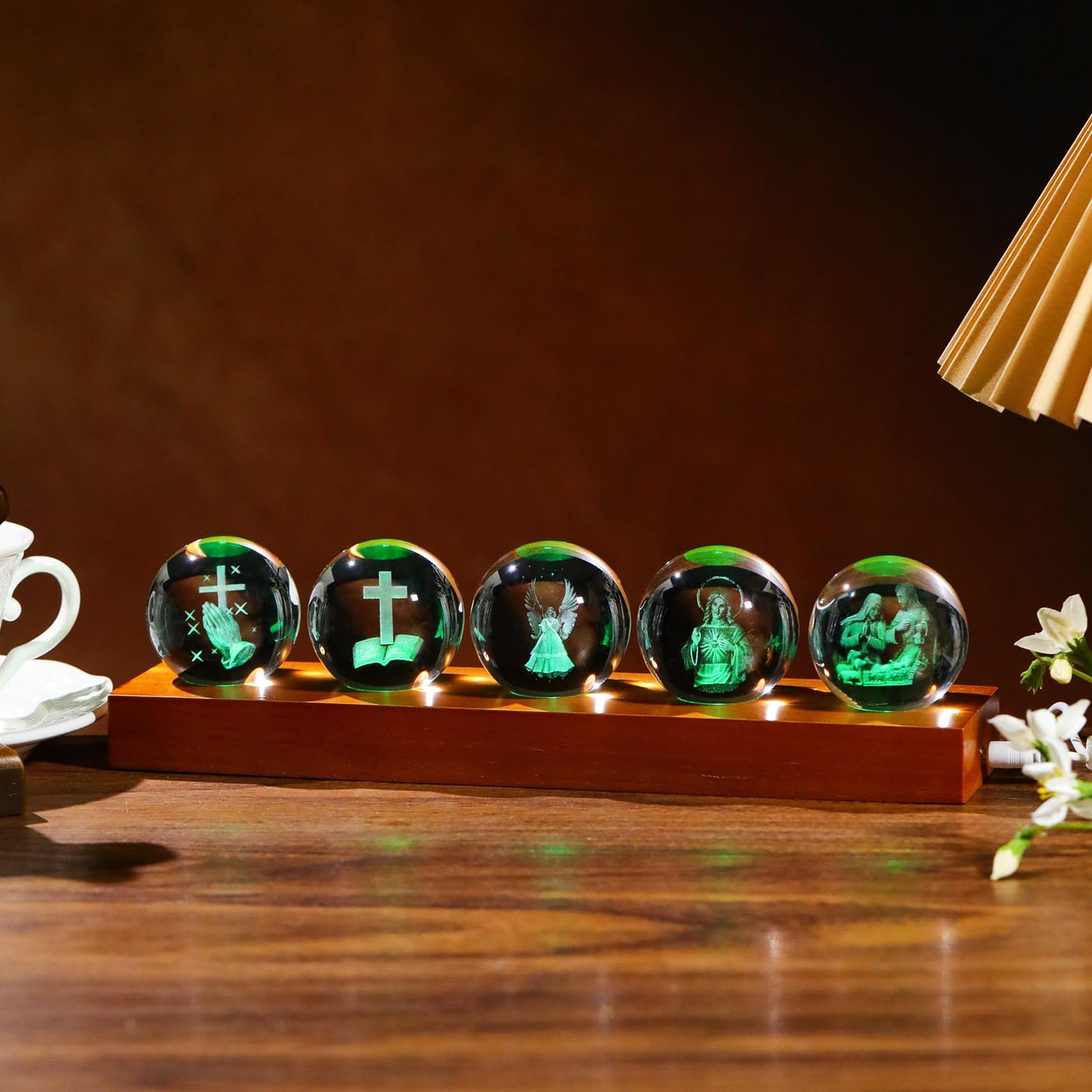 YWHL Laser Engraved 3D Religious Christian Crystal Ball Gift for Women Men