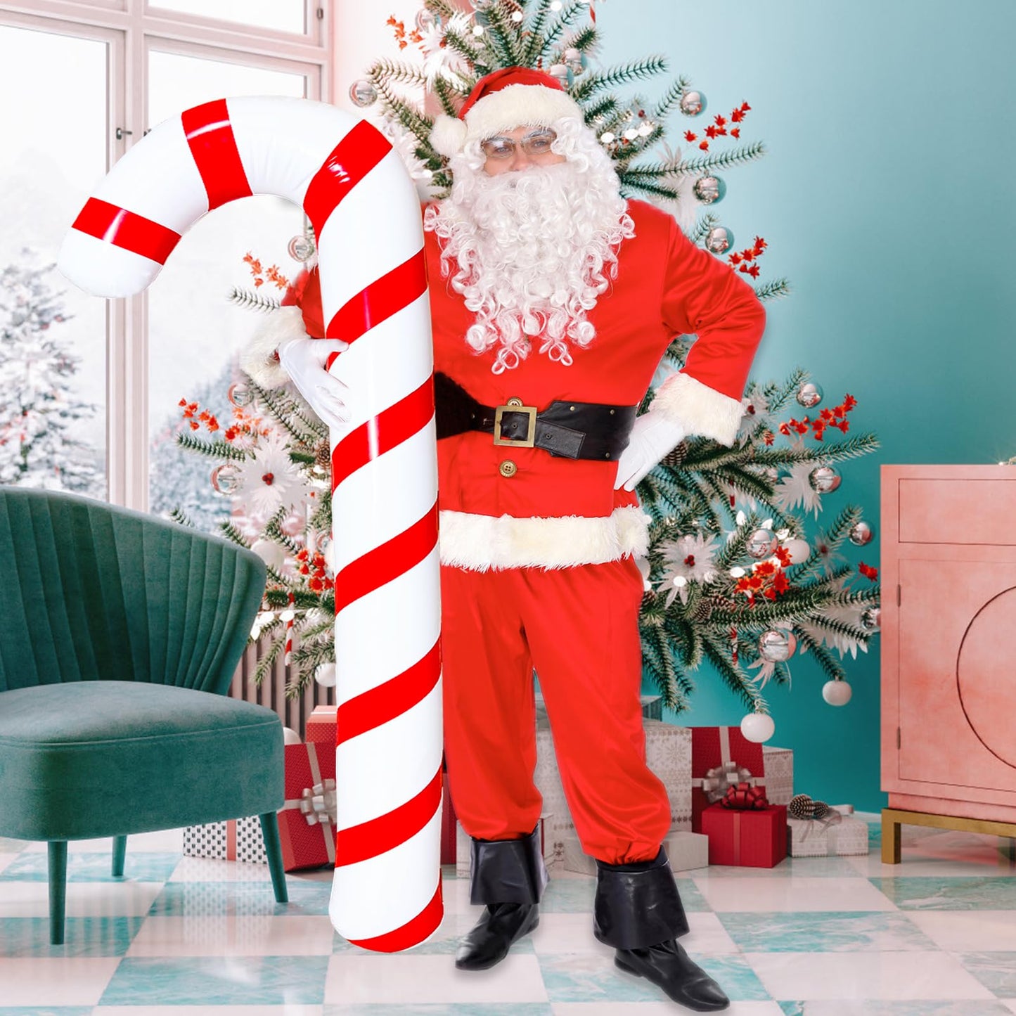 2 Pcs 5 Ft Inflatable Christmas Candy Canes Swimming Pool Floats,Large Blow up Candy Canes Balloons for Christmas Birthday Party Decorations,Xmas Indoor and Outdoor Winter Summer Holiday Celebration