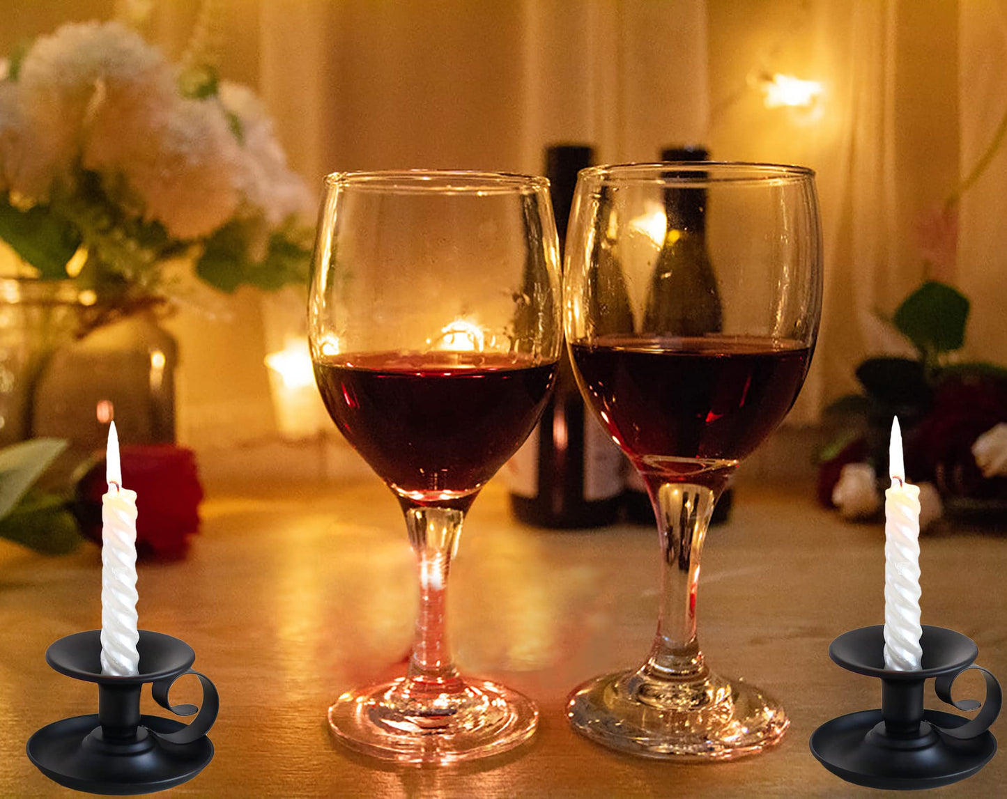 SZHTSWU Taper Candle Stick Holder, Set of 2 Retro Iron Candlestick Holders Candlelight Dinner Stand for Wedding Dinning Party Table Home Decoration (Black)