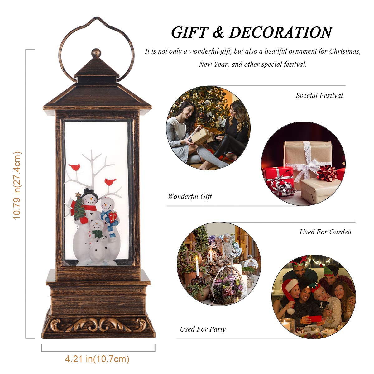 Christmas Lantern Musical Snow Globe, Lighted Christmas Snowman Water Snow Globe with Music Christmas Decoration and Gifts