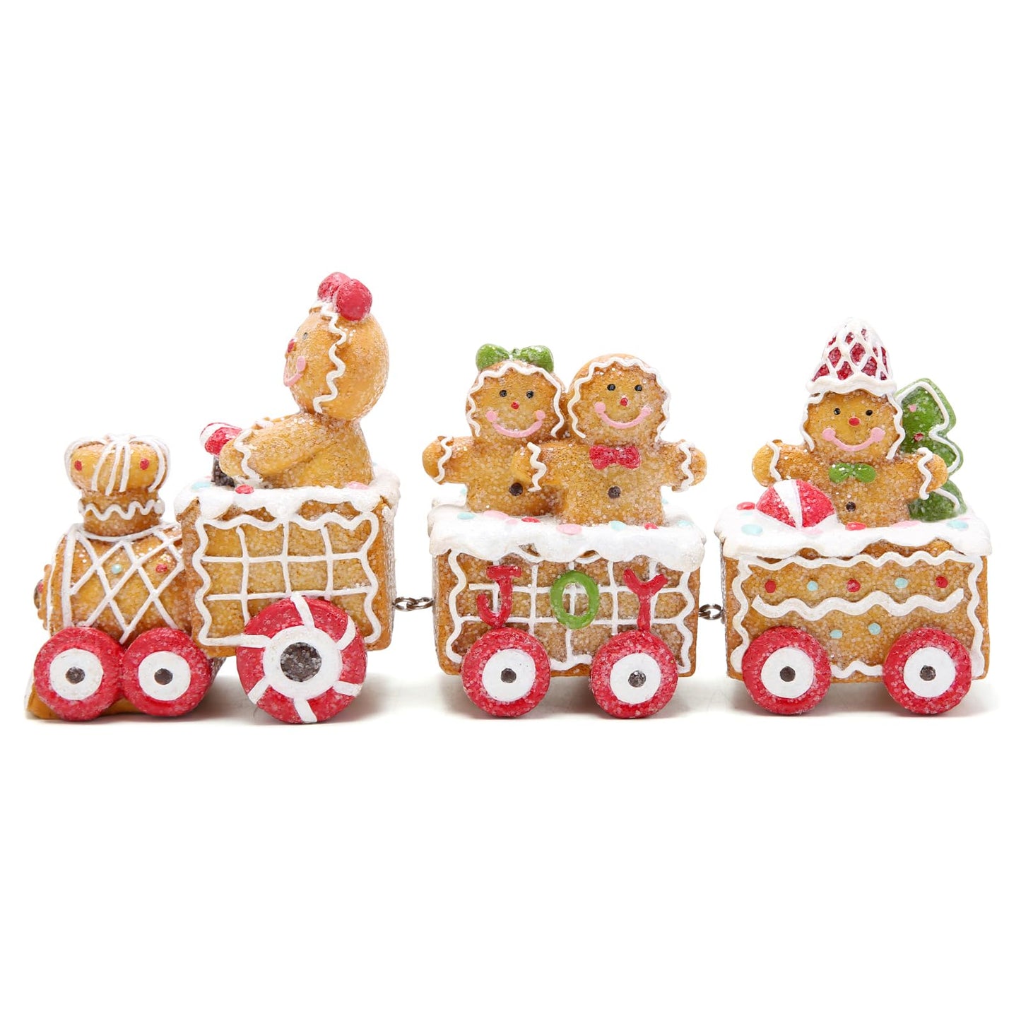 Hodao 9.25” Length Christmas Gingerbread Man Train Decorations Xmas Train Figurines Winter Decor Handmade Polyresin Gingerbread Man Figurine for Xmas Decor Gift - Christmas Party Home Decor