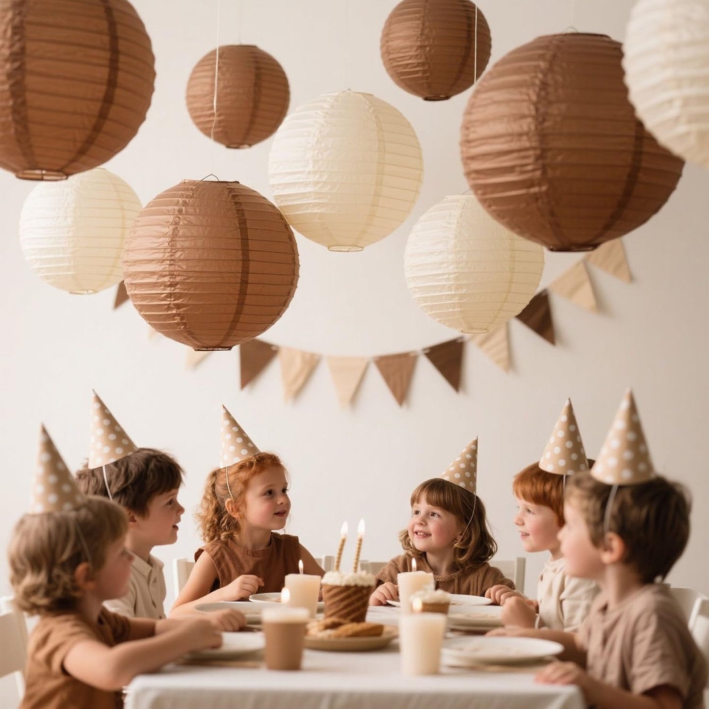 KUNYYI Boho Paper Lanterns, 12 Pcs Brown Nude White Chinese Lanterns Different Sizes for Baby Shower Garden Tea Party Bachelorette Birthday Wedding Party Decorations