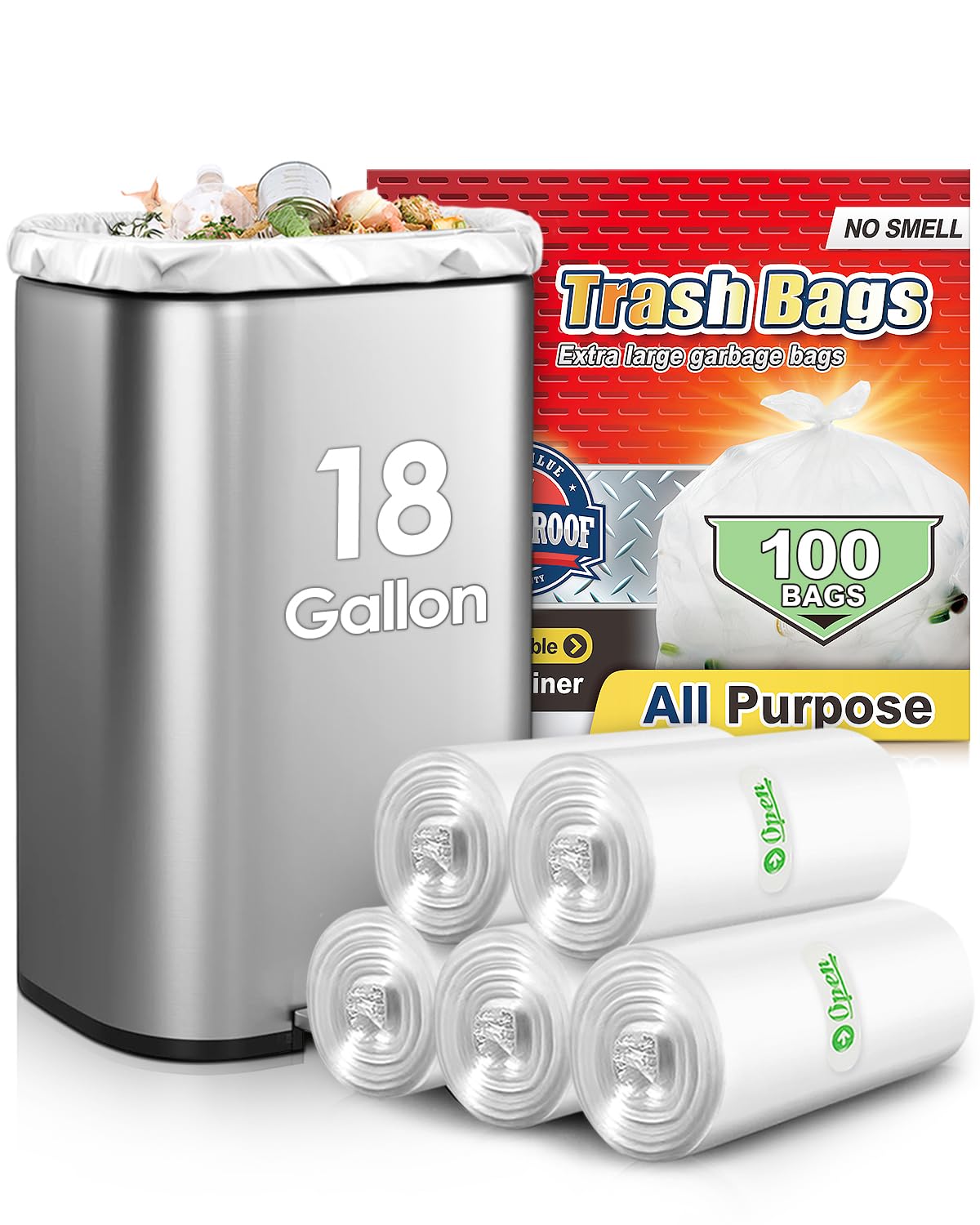 18 Gallon 100 Counts Tall Kitchen Trash Bags,Fit 15,16,18,20Gal,Garbage Bags by Teivio, Unscented,Bin Liners, Plastic Bags for home,for Bathroom,Office,Industrial,Clear