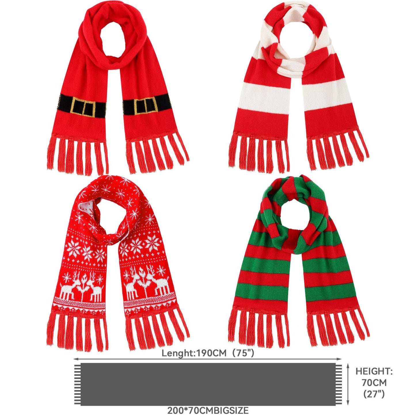 Liitrsh 12 Pack Christmas Winter Accessories Set, 4 Christmas Beanies 4 Knitted Scarves and 4 Pairs of Holiday Socks Soft Warm Xmas Hat Scarf Sock Set for Family Parties Gifts