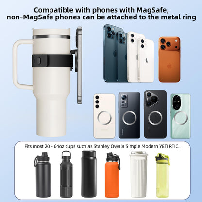 Blissfuhue Water Bottle Magnetic Phone Holder-Upgraded Extra Long Strap,Super Strong Magnet,Adjustable Angle & Strap,Fit Stanley Cup/Owala/YETI,Ideal for Gym/Outdoor/Yoga As Water Bottle Phone Holder