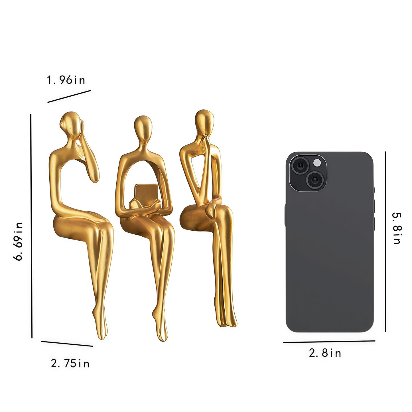 XINXUAN Gold Statue Home Decor - Modern Bookshelf & Desk Decor - 3 Piece Set