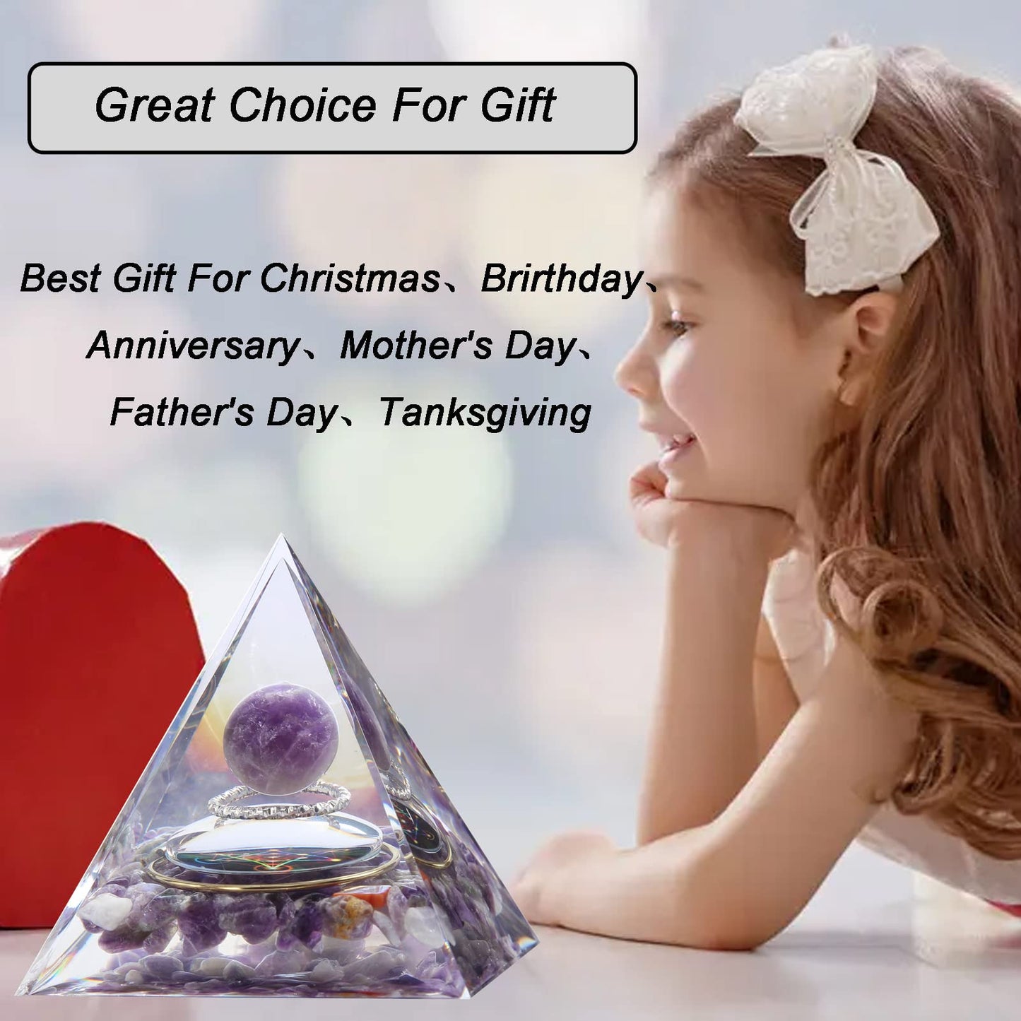 Orgone Pyramid - Positive Energy Source for Meditation, Stress Relief, Wealth Attraction | Crystal Pyramid Orgonite with Protection Crystals | Ideal Energy Generator & Stylish Room Decor