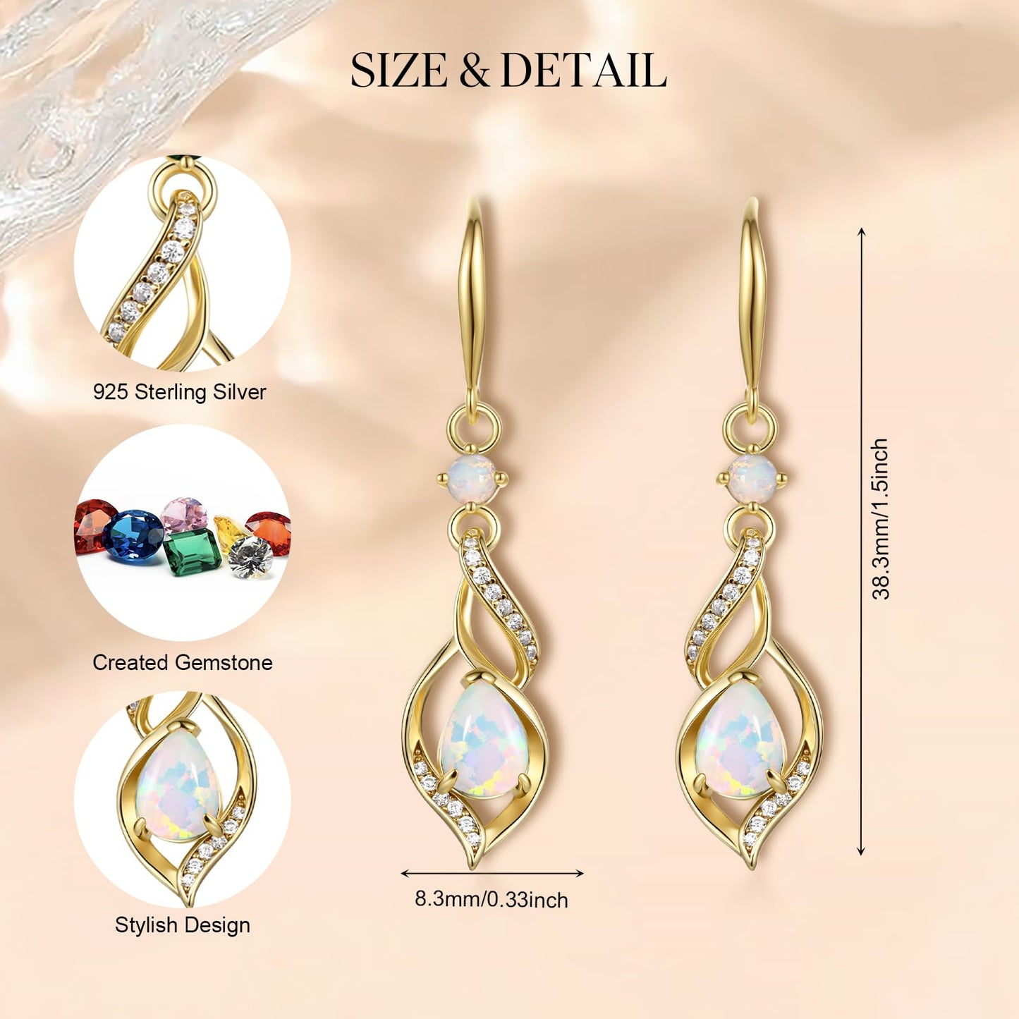FANCIME 14K Gold Plated October Birthstone Dangle Earrings for Women Teardrop Opal Earrings S925 Sterling Silver infinity Love Birthday Gifts for Mom Women
