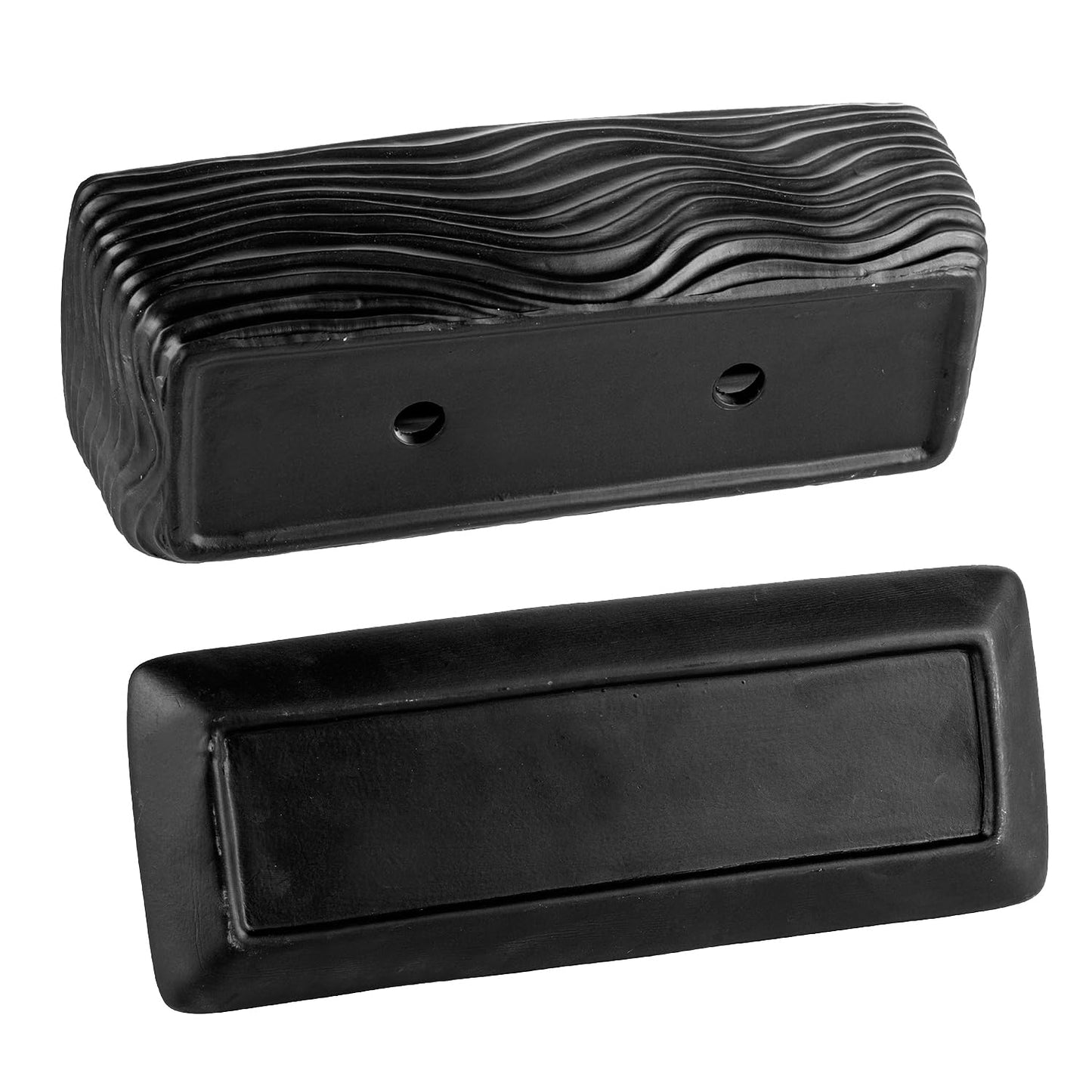 MyGift 12.5 inch Ceramic Planter, Modern Textured Rectangular Succulent Flower Plant Pot with Wave Design and Removable Drip Tray Saucer (Black)