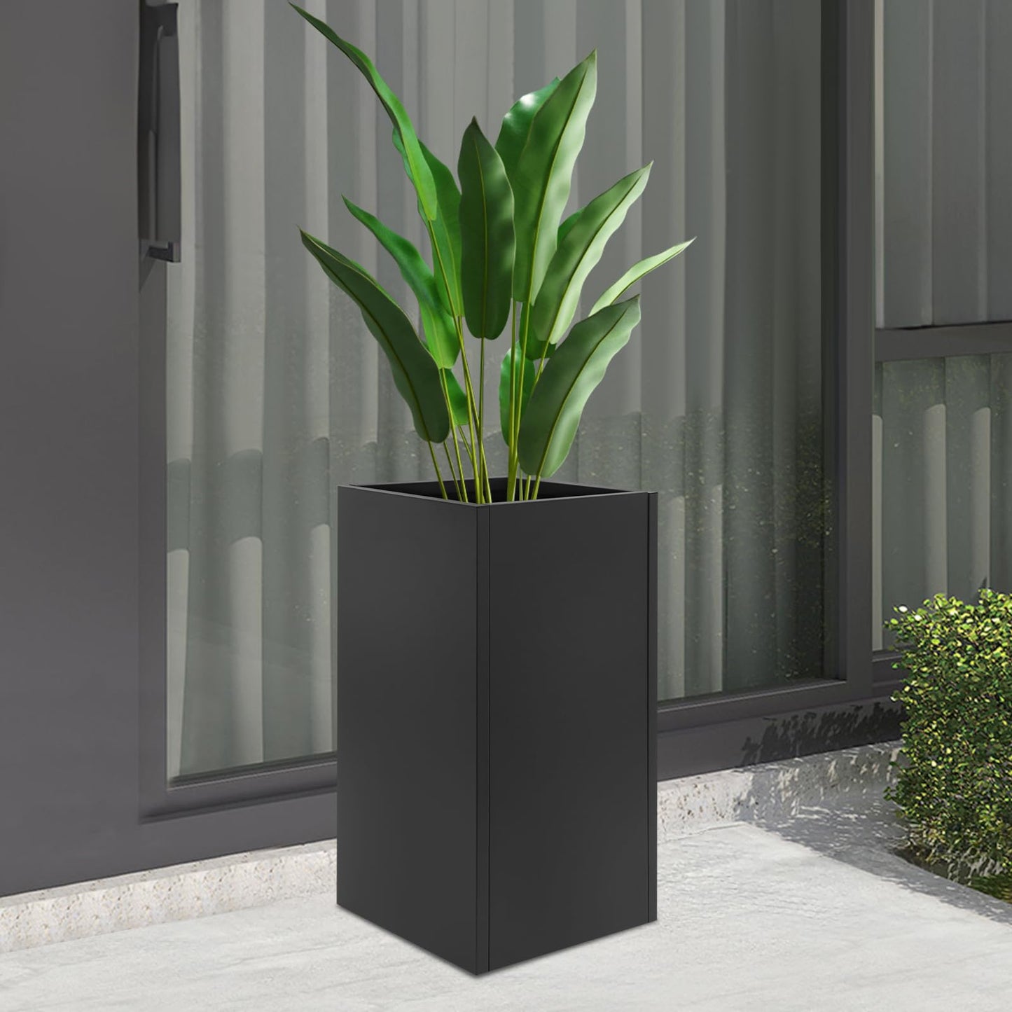 DYRABREST Large Metal Planter Box, Heavy Duty Tall Outdoor Garden Planters Patio Deck Yard, Modern Rectangular Flower Pot for Plants Vegetables (Black)