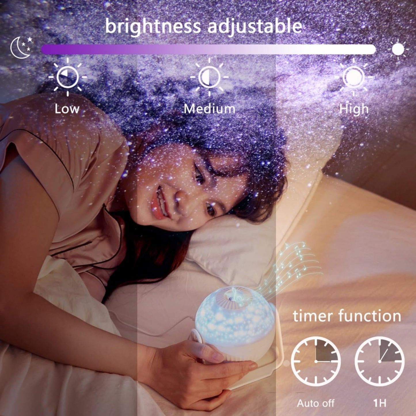 Star Projector, 7 in 1 Galaxy Projector, Night Light for Kids Bedroom, Ceiling, Projector with Bluetooth Speaker, Remote Control & White Noise, Timer 360° Rotating, Christmas, Room Decor (Bluetooth)