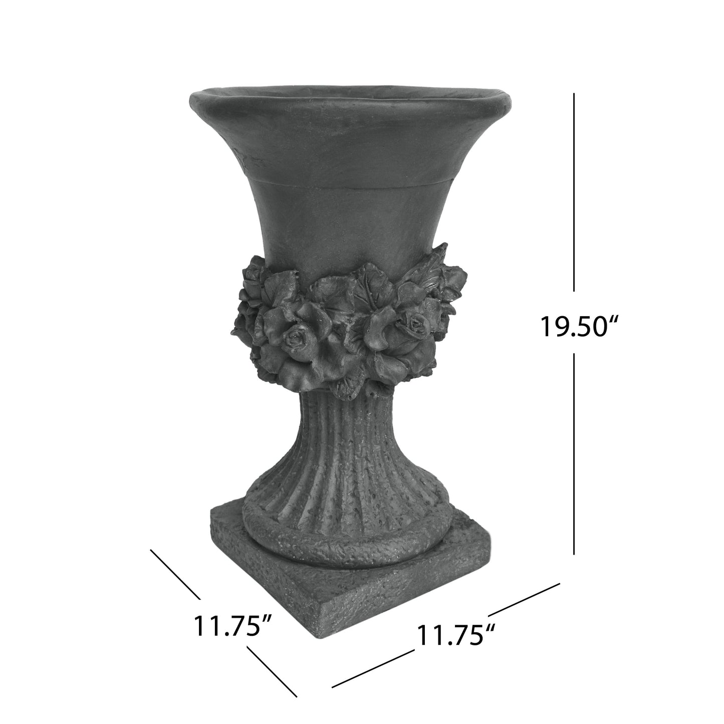 Christopher Knight Home Jorine Light Concrete Planter, Patio Planter, Mid-Centry Gadern Urn, Large Garden Pot, Floral Relif Design, Flower Urn with Drainage Hole for Backyard Home, Antique Gray