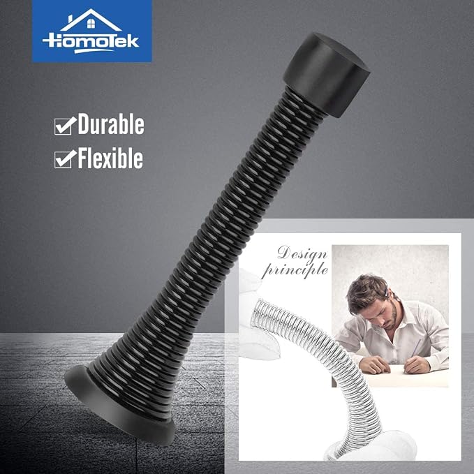 HOMOTEK 40 Pack Black Spring Door Stops,3-1/8" Heavy Duty Door Stop - Flexible Spring Door Stopper with Low Mounted Black Rubber Bumper Tips