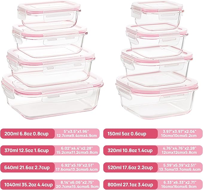 Vtopmart 8 Pack Glass Food Storage Containers