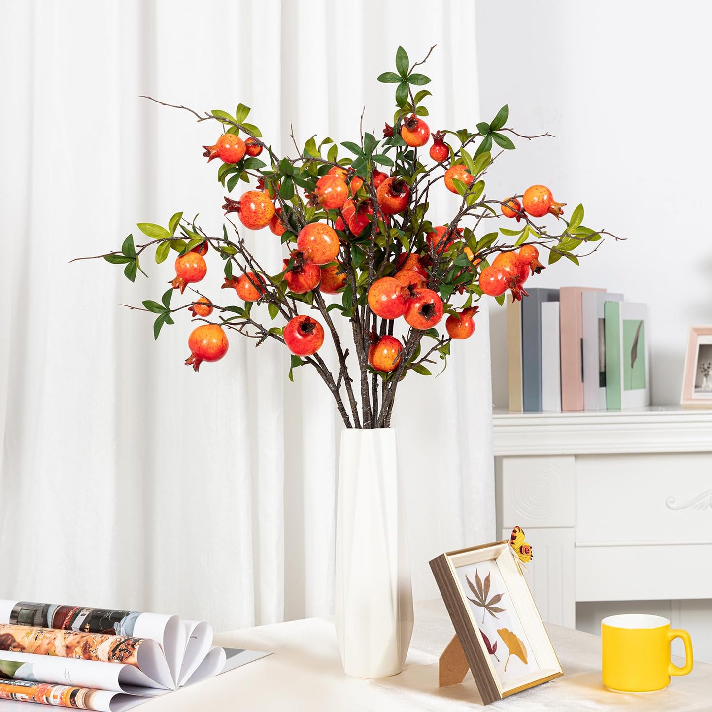TORINALITAL 4Pcs 31.5 Inch Artificial Pomegranate Branches, Fake Fruit Branch, Artificial Plants for Living Room Dorm Decor Christmas Farmhouse Vase Arrangement Centerpiece